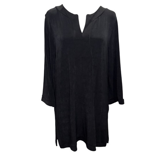 Chico's Black 3/4 Sleeve Notch Collar Tunic 2 Large Travelers - Picture 2 of 12